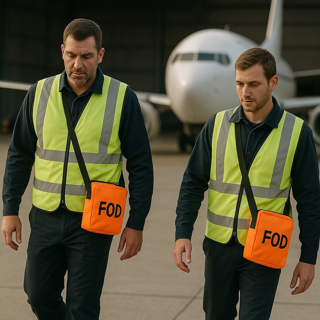 FOD inspection on tarmac