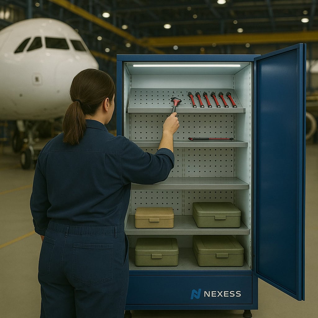 Technician-at-Work-in-Front-of-the-NEXESS-Tool-Cabinet.
